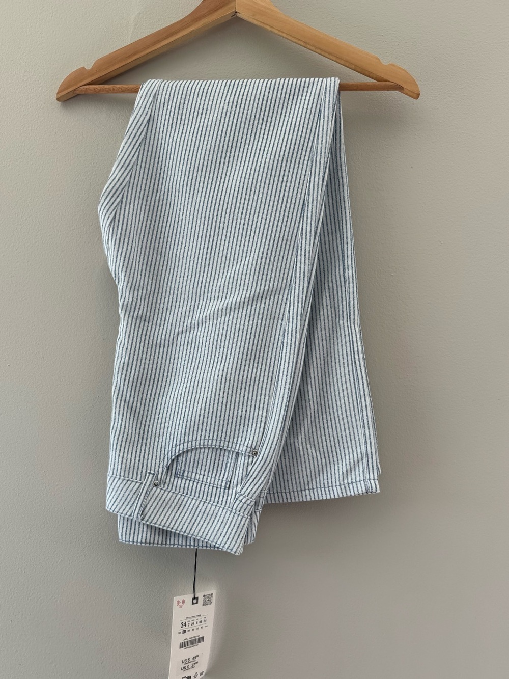 ZARA Women’s Pinstripe Straight Leg Pants 2 NWT Blue White Metallic Summer Night